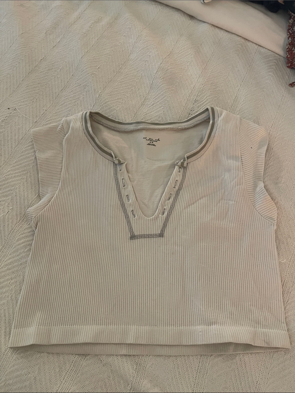Urban Outfitters Cream Ribbed Crop Top with Contrast Trim